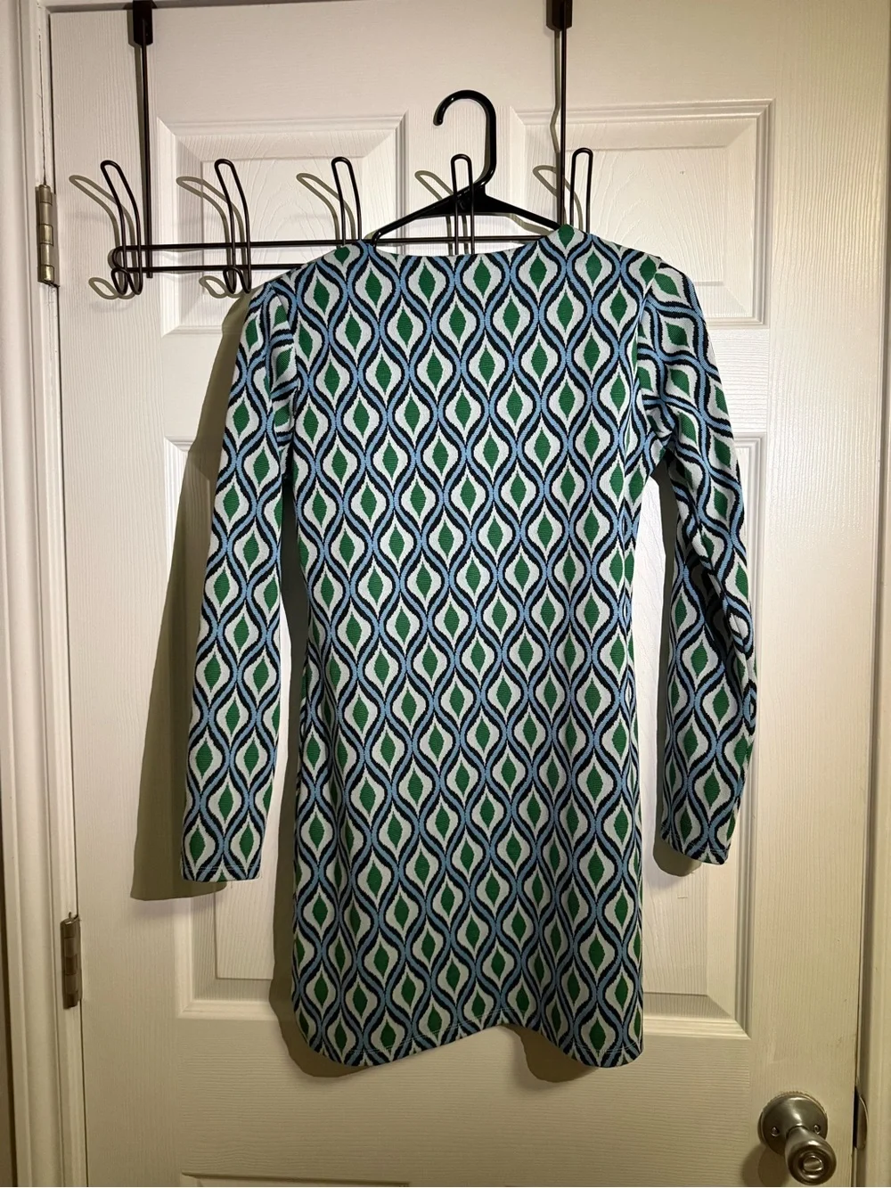 Zara Long Sleeve Geometric Mini Dress in Teal and Green